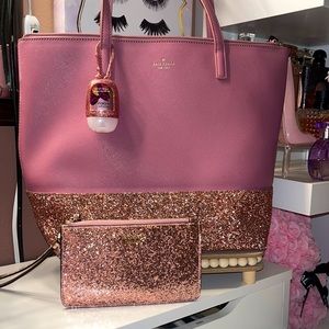 Like new gorgeous mauve pink sparkly Kate Spade tote bag with matching wristlet